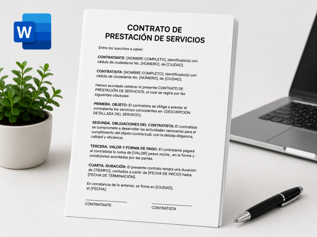 Plantilla de contrato de prestación de servicios en Word lista para descargar en Colombia