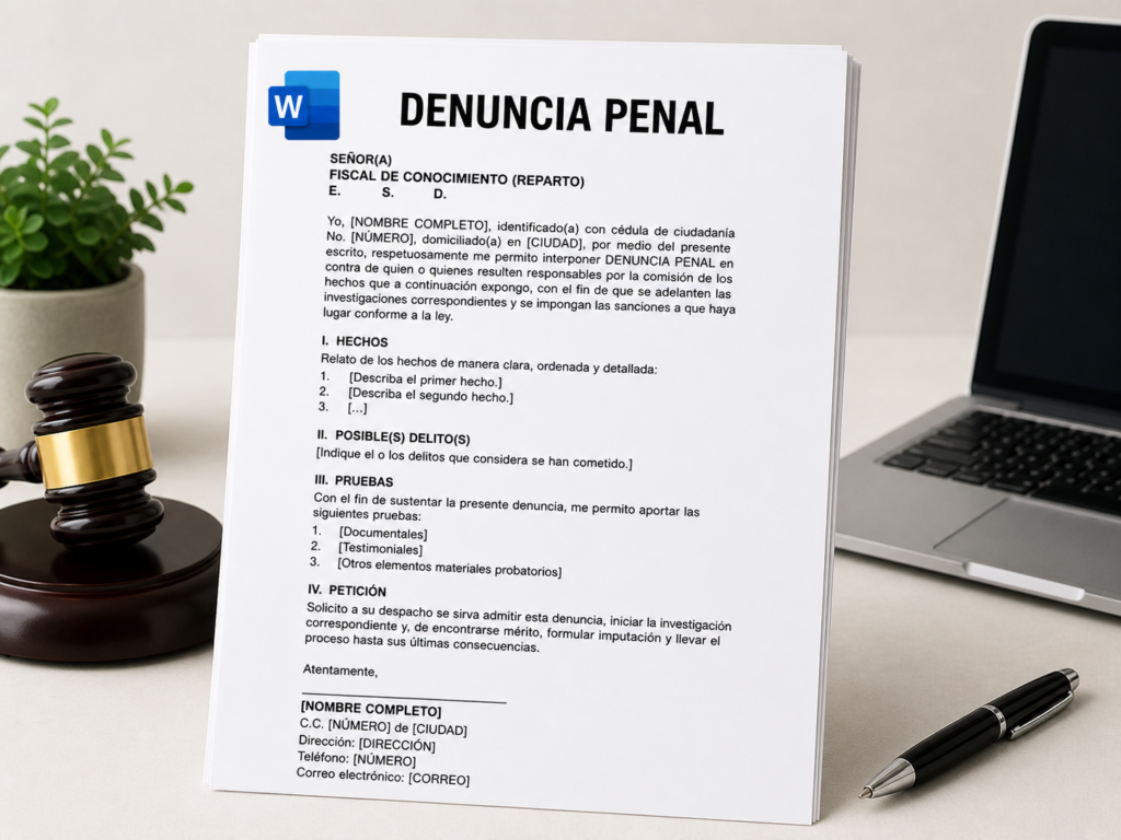 denuncia penal word colombia plantilla