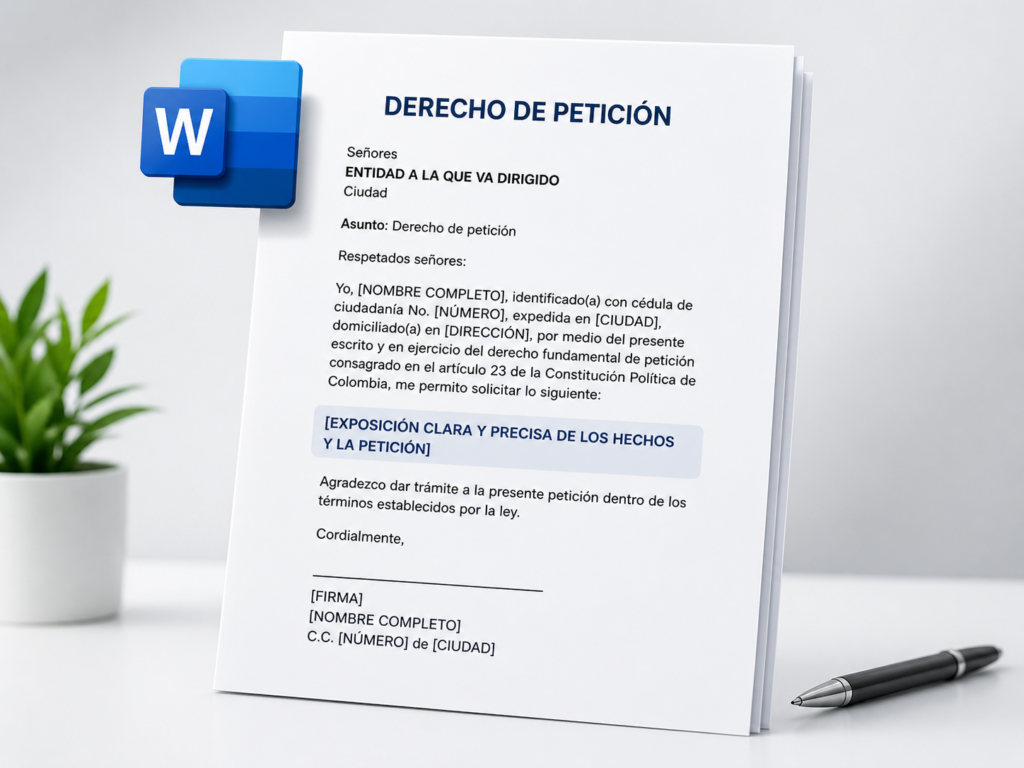 Plantilla de derecho de petición en Word lista para descargar en Colombia