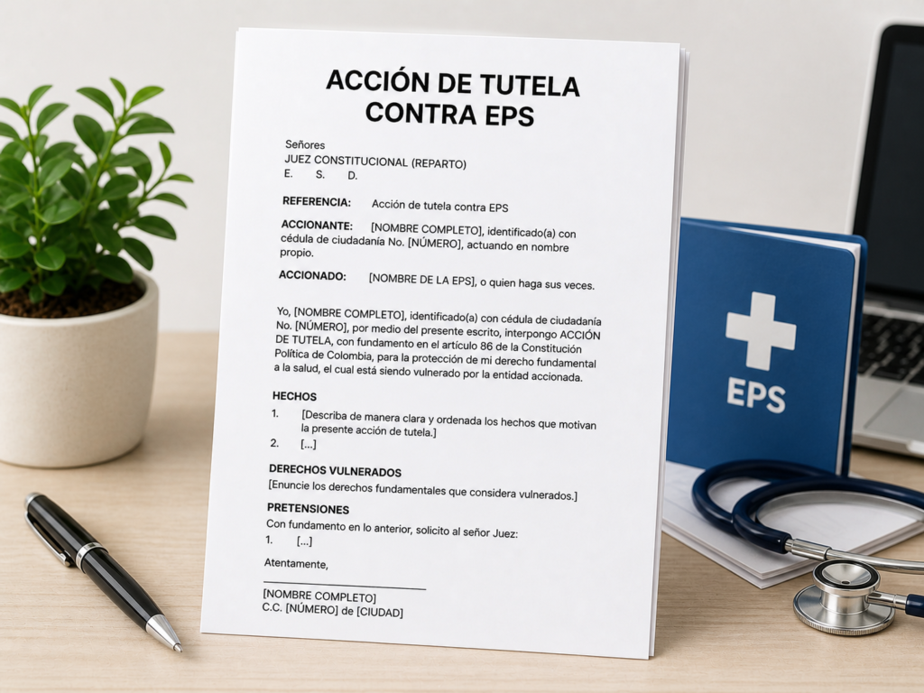 Plantilla de tutela contra EPS en Word lista para descargar en Colombia
